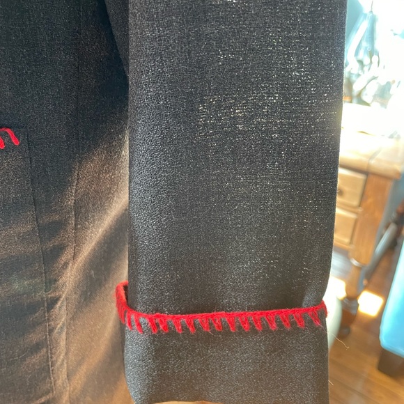 Dana Buchman button down dark gray with red trim light wool long spring jacket - Picture 6 of 14